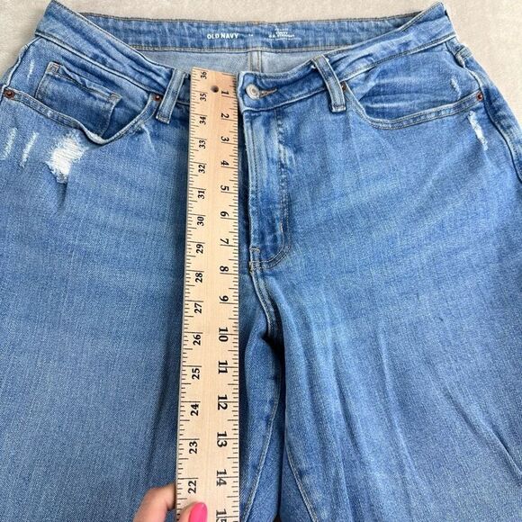 Old Navy Jeans OG Straight High Rise Women’s 14 Light Wash Distressed Stretch - Picture 7 of 10
